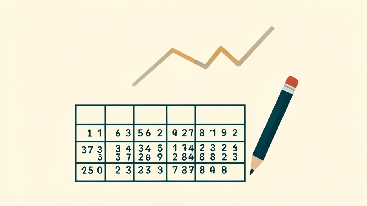A clean illustration of an amortization schedule table with a pen resting beside it, emphasizing the calculation process.