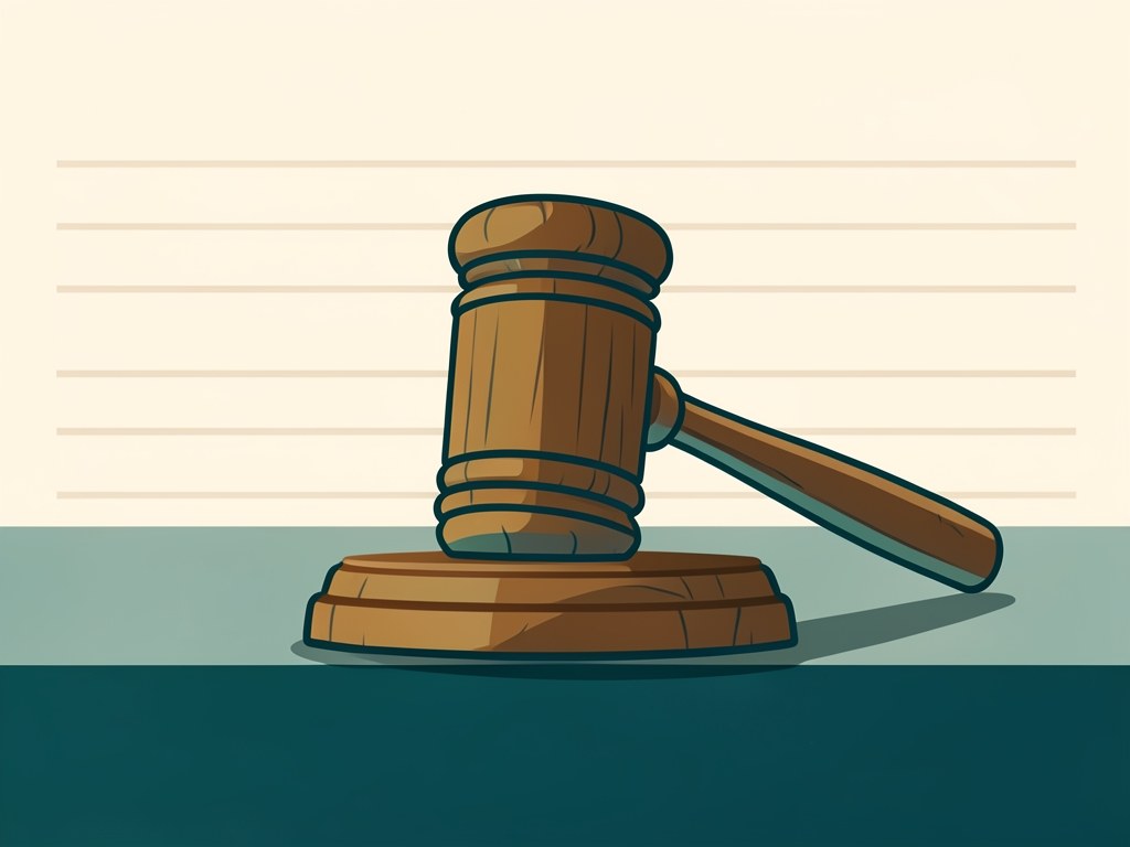 An illustration of a gavel on a desk, representing legal terms and conditions.
